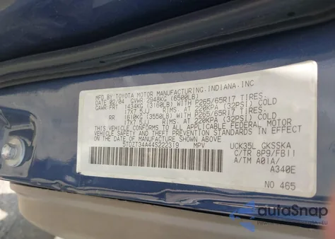 2004 Toyota Sequoia Sr5 V8 from USA, damaged, VIN 5TDZT34A44S222319